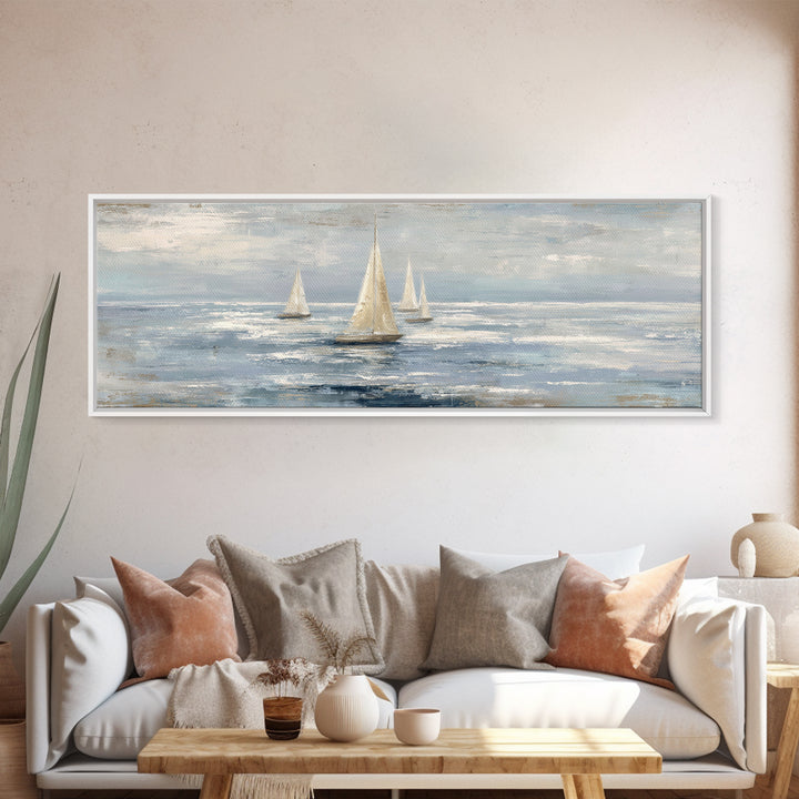 Soft Watercolor Sailboat on Quiet Water Framed Canvas Print, Guest Bedroom Art, New Home Gift, Bedroom Decor, Fine Art, Guest, GBA-3x1-82