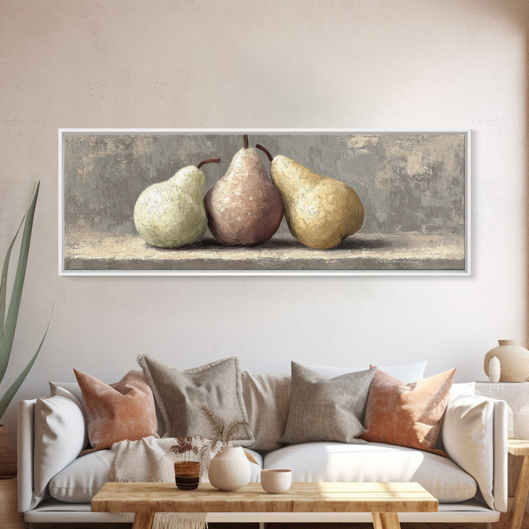 Classic Pear Still Life for Cozy Hospitality Framed Canvas Print, Guest Bedroom Art, Wall Decor, Bedroom Decor, Fine Art, Guest, GBA-3x1-84