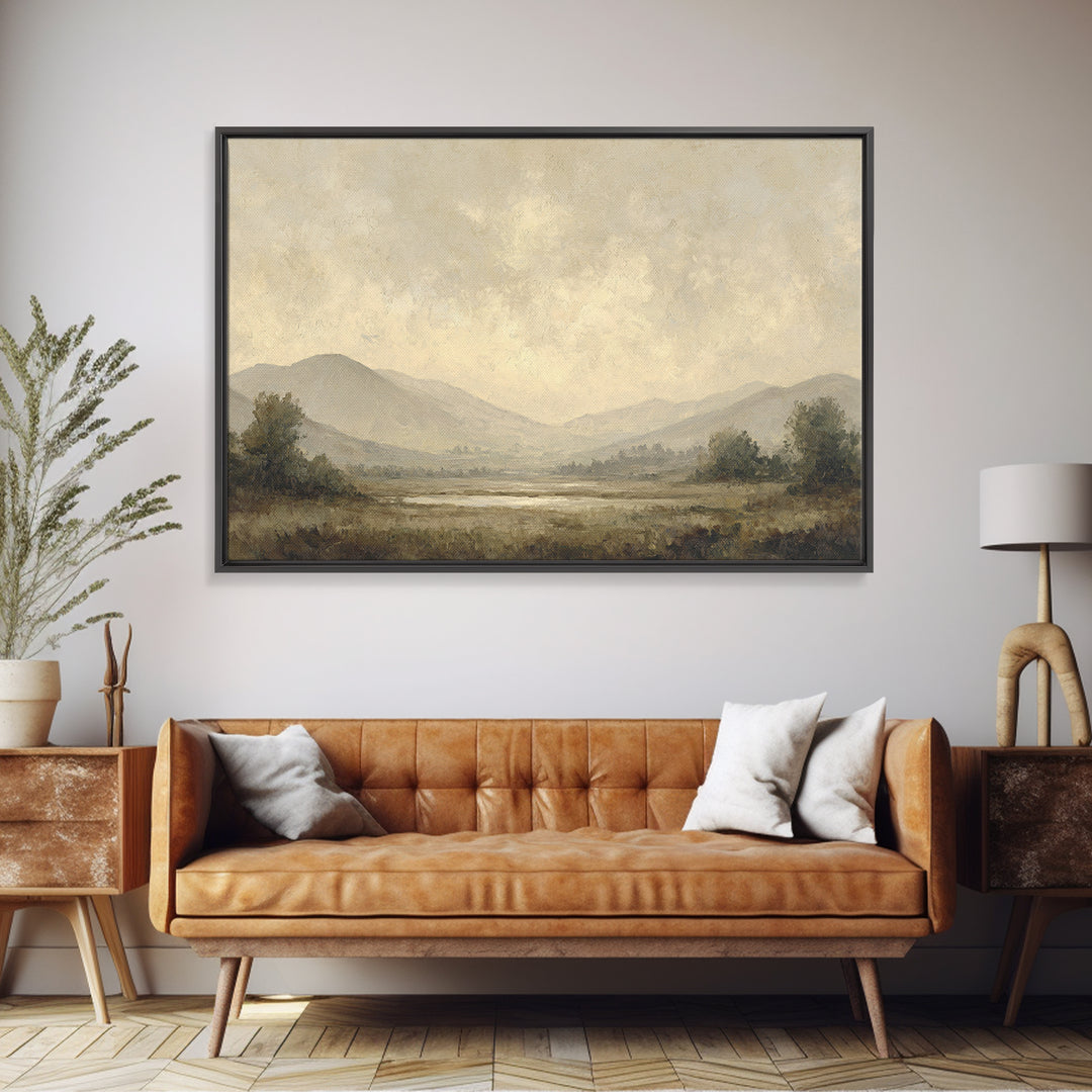 Gentle Rain over Distant Hills Framed Canvas Print, Guest Bedroom Art, Fine Art Print, Bedroom Decor, Oil Painting, Guest, GBA-3x2-100