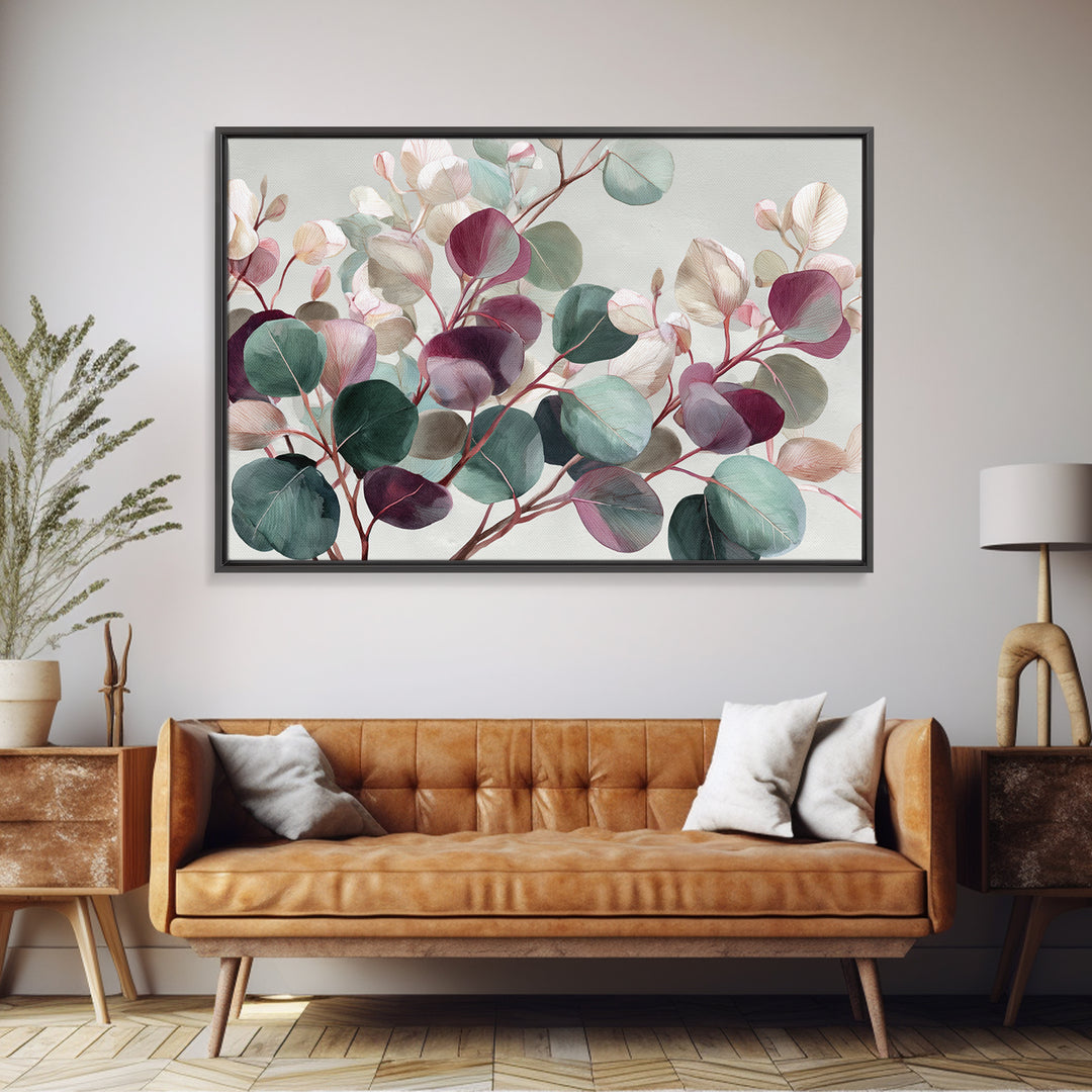 Calming Eucalyptus Watercolor Branches Framed Canvas Print, Guest Bedroom Art, Home, Bedroom Decor, Oil Painting, Guest, GBA-3x2-14