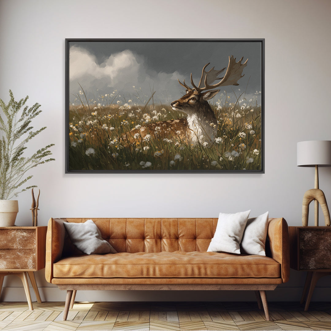 Sunlit Meadow with Delicate Flowers Framed Canvas Print, Guest Bedroom Art, Above Bed Decor, Bedroom Decor, Fine Art, Guest, GBA-3x2-19