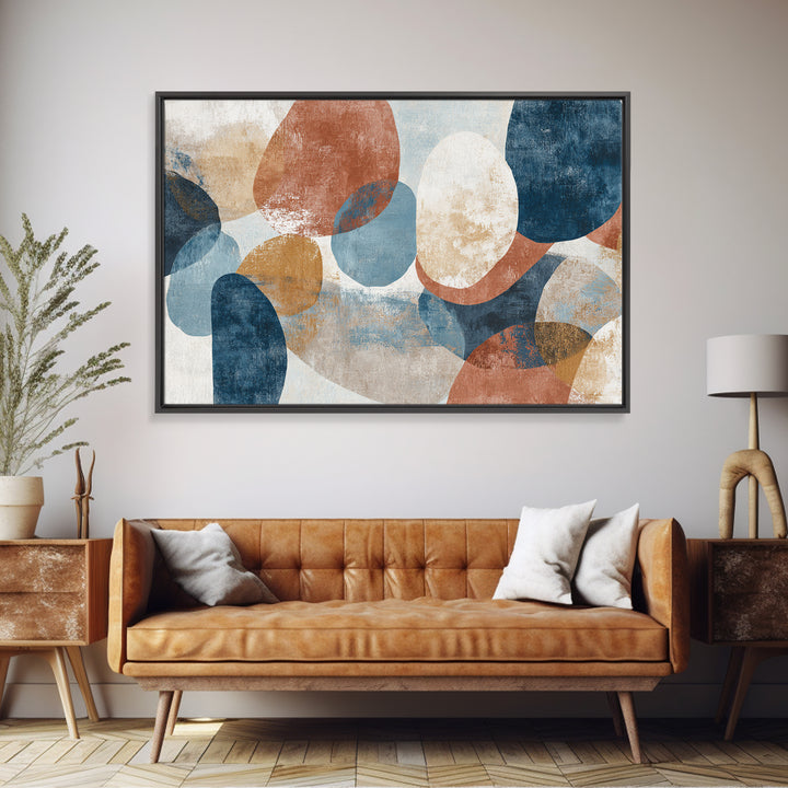 Warm Terracotta Shapes Framed Canvas Print, Guest Bedroom Art, Digital Prints, Bedroom Decor, Abstract Art, Guest, GBA-3x2-2