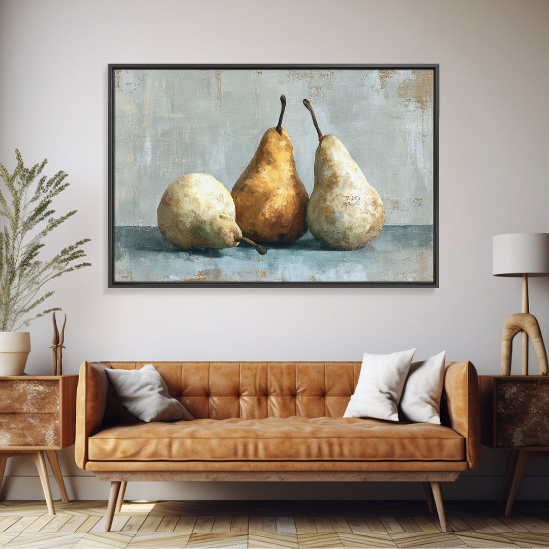 Classic Pear Still Life for Cozy Hospitality Framed Canvas Print, Guest Bedroom Art, Living Room Decor, Bedroom Decor, Guest, GBA-3x2-24