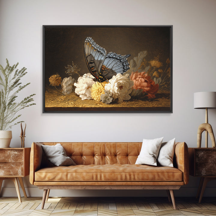 Garden Butterfly and Flowers Specimen Study Framed Canvas Print, Guest Bedroom Art, Bedroom Wall Art, Bedroom Decor, Guest, GBA-3x2-27