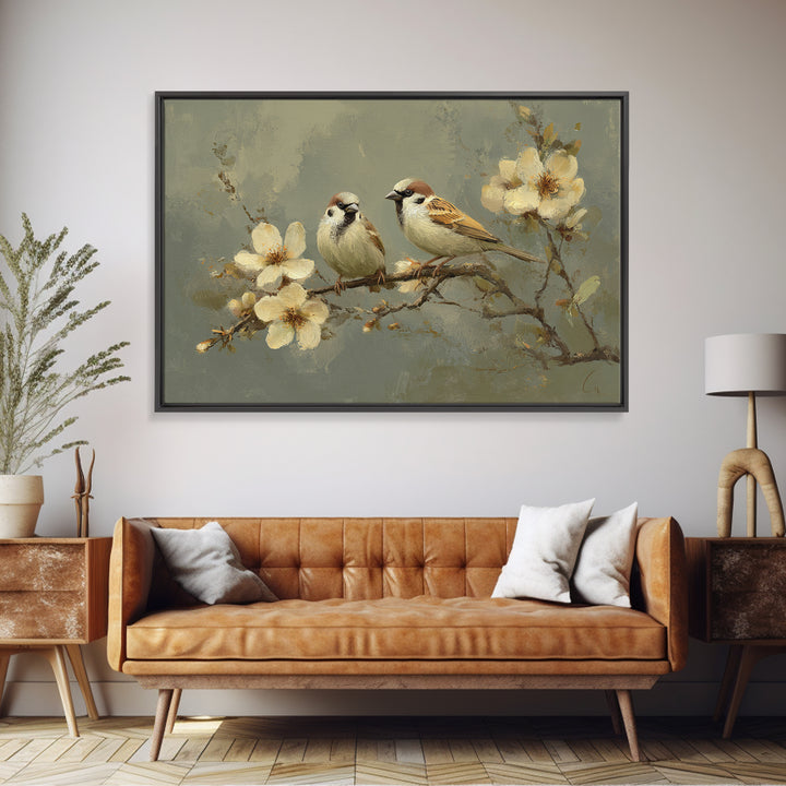 Small Bird Pair on Flowering Branch Canvas Print, Guest Bedroom Art, Set of 3 Wall Art, Bedroom Decor, Oil Painting, Guest, GBA-3x2-32