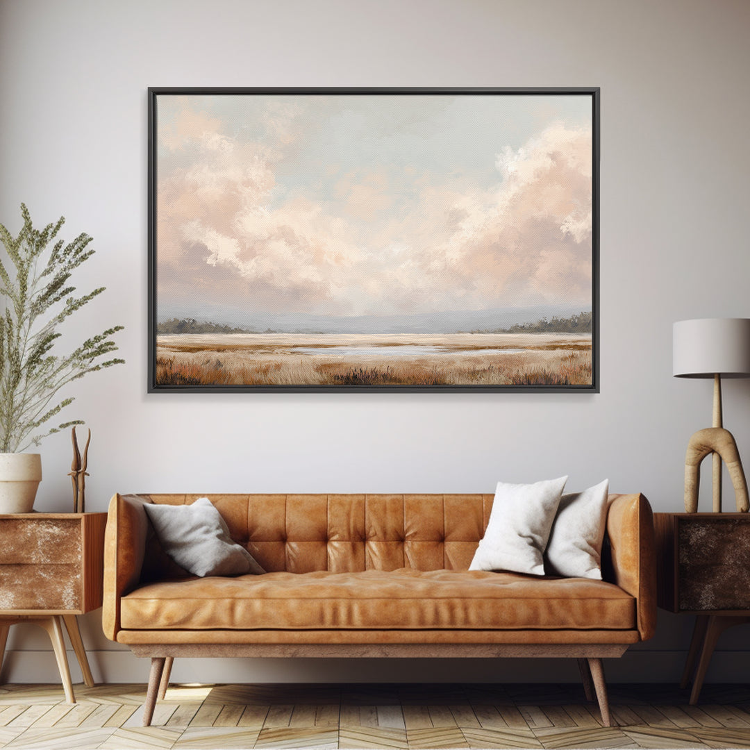 Romantic Cloudscape in Blush and Ivory Framed Canvas Print, Guest Bedroom Art, Neutral Decor, Bedroom Decor, Fine Art, Guest, GBA-3x2-39
