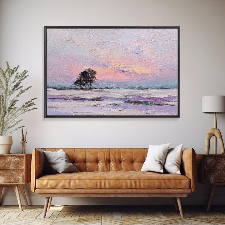 Lavender Field under Pale Sky Framed Canvas Print, Guest Bedroom Art, Room Decor, Bedroom Decor, Oil Painting, Guest, GBA-3x2-47