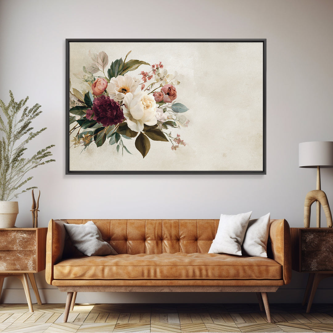 Welcoming Wildflower Bouquet Framed Canvas Print, Guest Bedroom Art, Bedroom Wall Art, Bedroom Decor, Oil Painting, Guest, GBA-3x2-5