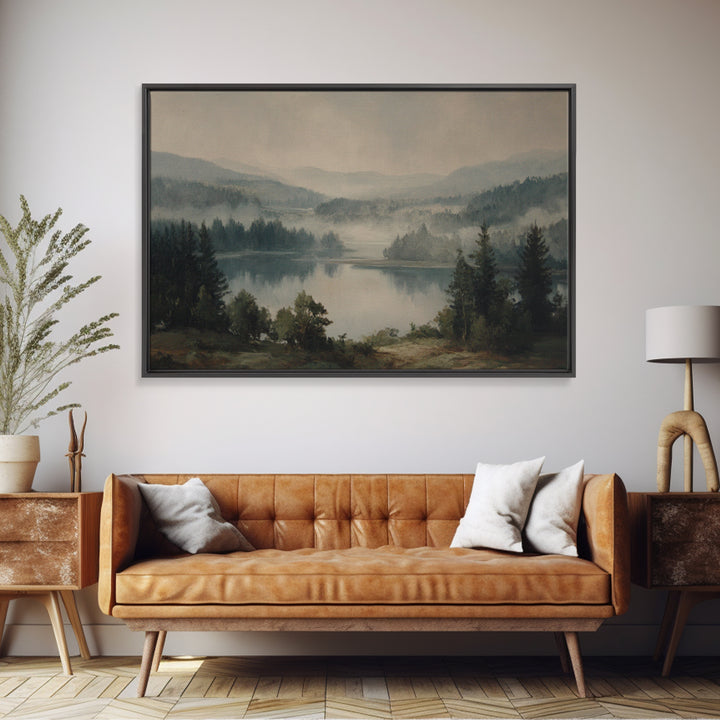 Quiet Lake Landscape at Early Morning Canvas Print, Guest Bedroom Art, Pink Wall Art, Bedroom Decor, Oil Painting, Guest, GBA-3x2-54