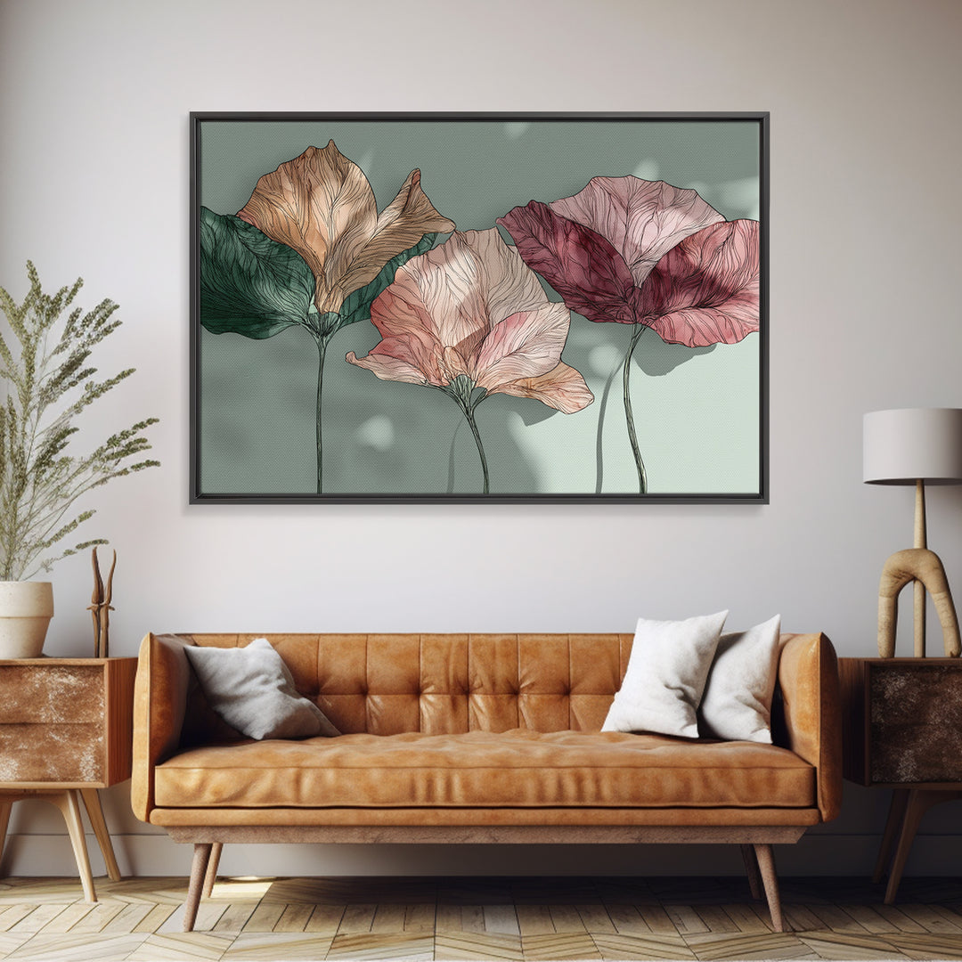 Gentle Botanical Line Drawing Trio Canvas Print, Guest Bedroom Art, Set of 3 Wall Art, Bedroom Decor, Watercolor Art, Guest, GBA-3x2-58