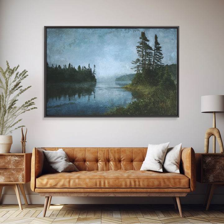 Quiet Lake Landscape at Early Morning Framed Canvas Print, Guest Bedroom Art, Bedroom Decor, Fine Art, Guest, Above Bed Decor, GBA-3x2-6