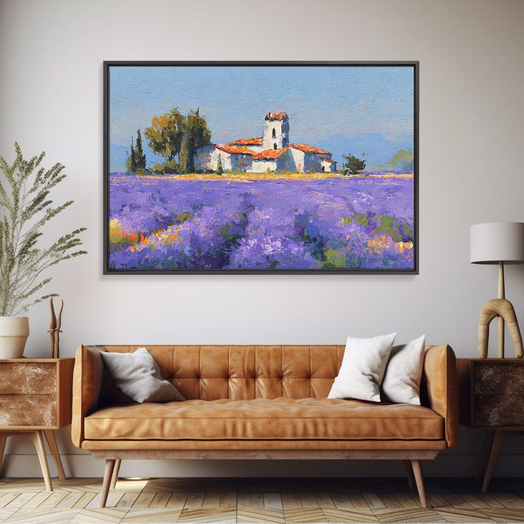 Lavender Field under Pale Sky Framed Canvas Print, Guest Bedroom Art, Living Room Wall Art, Bedroom Decor, Watercolor Art, GBA-3x2-71
