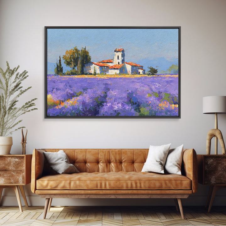 Lavender Field under Pale Sky Framed Canvas Print, Guest Bedroom Art, Living Room Wall Art, Bedroom Decor, Watercolor Art, GBA-3x2-71
