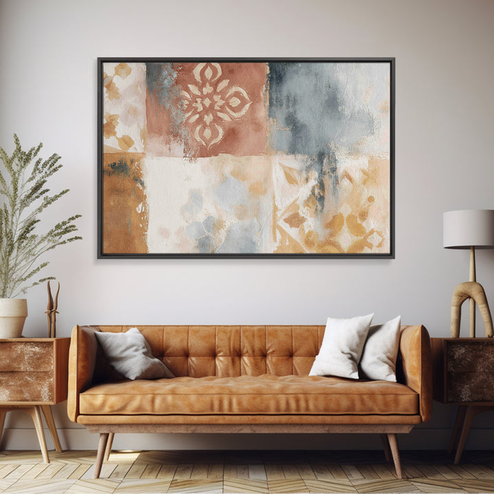 Warm Terracotta Shapes Framed Canvas Print, Guest Bedroom Art, Living Room Decor, Bedroom Decor, Guest, Farmhouse Wall Art, GBA-3x2-74