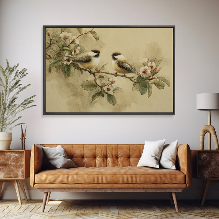 Small Bird Pair on Flowering Branch Framed Canvas Print, Guest Bedroom Art, Digital Print, Bedroom Decor, Fine Art, Guest, GBA-3x2-8