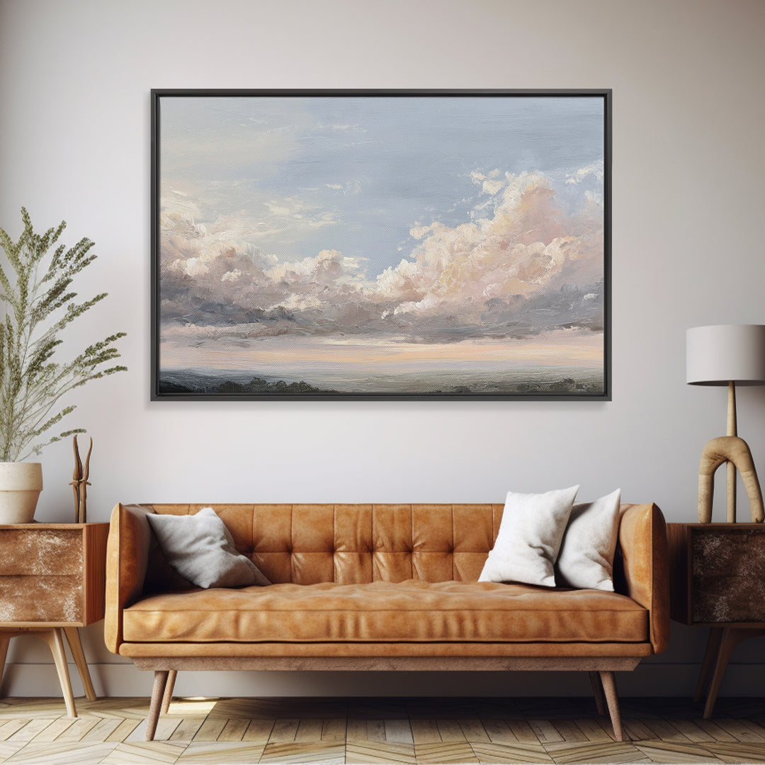 Romantic Cloudscape in Blush and Ivory Framed Canvas Print, Guest Bedroom Art, Fine Art Print, Bedroom Decor, Fine Art, Guest, GBA-3x2-87