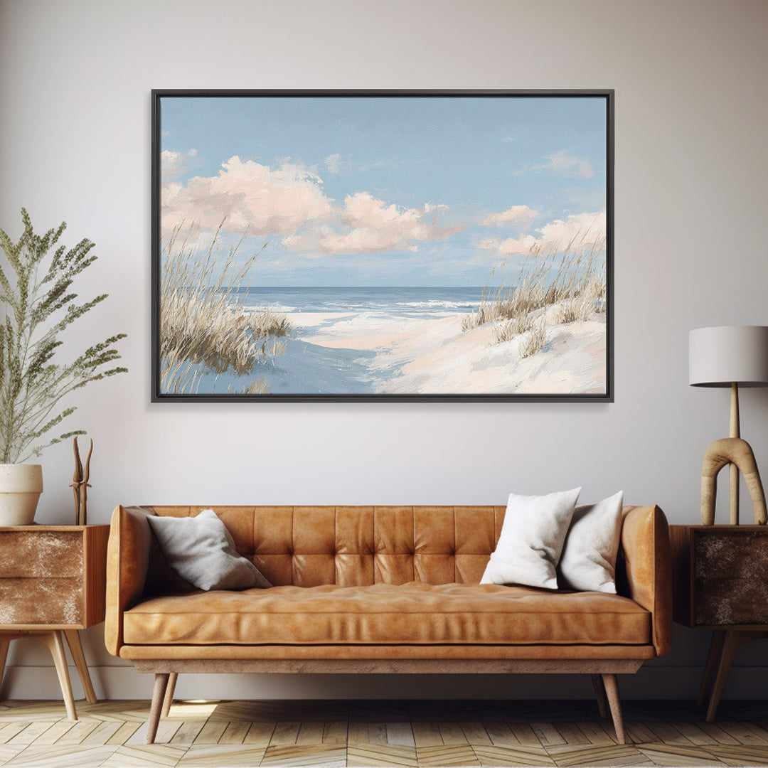 Coastal Dunes in Pale Blue and Sand Framed Canvas Print, Guest Bedroom Art, Farmhouse Decor, Bedroom Decor, Fine Art, Guest, GBA-3x2-9