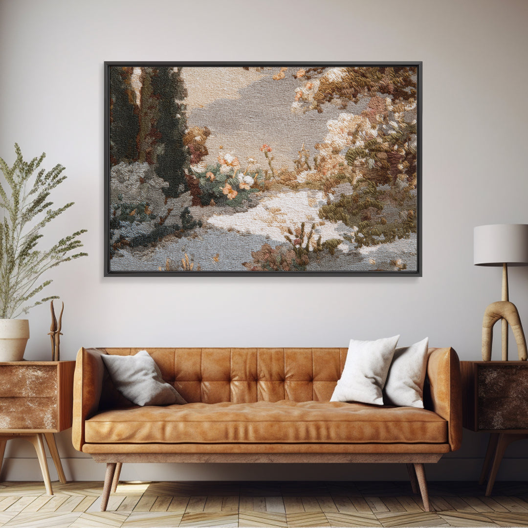 Sunlit Meadow with Delicate Flowers Framed Canvas Print, Guest Bedroom Art, Poster, Bedroom Decor, Watercolor Art, Guest, GBA-3x2-91
