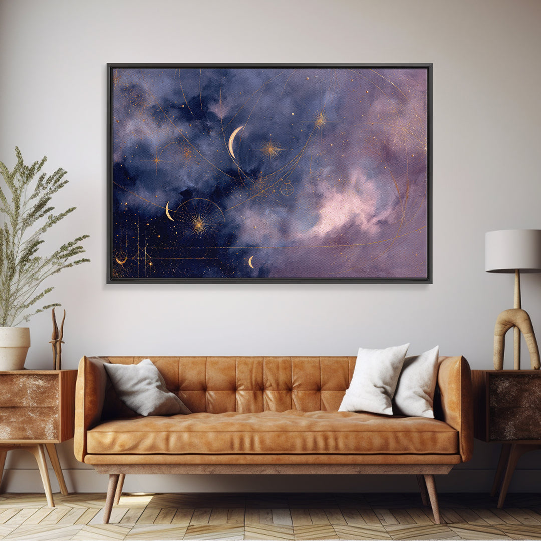 Minimal Moon and Stars Composition Framed Canvas Print, Guest Bedroom Art, Luxury Decor, Bedroom Decor, Fine Art, Guest, GBA-3x2-92