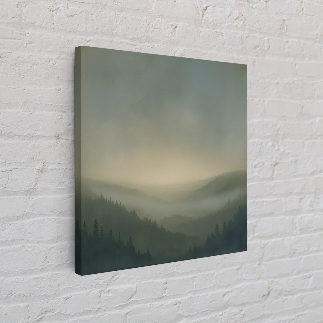 Misty Mountain Valley Framed Canvas Print, General Fine Art, Digital Print, Living Room Decor, Watercolor Art, GEN-1x1-100