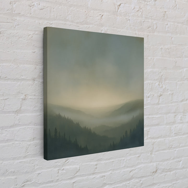 Misty Mountain Valley Framed Canvas Print, General Fine Art, Digital Print, Living Room Decor, Watercolor Art, GEN-1x1-100