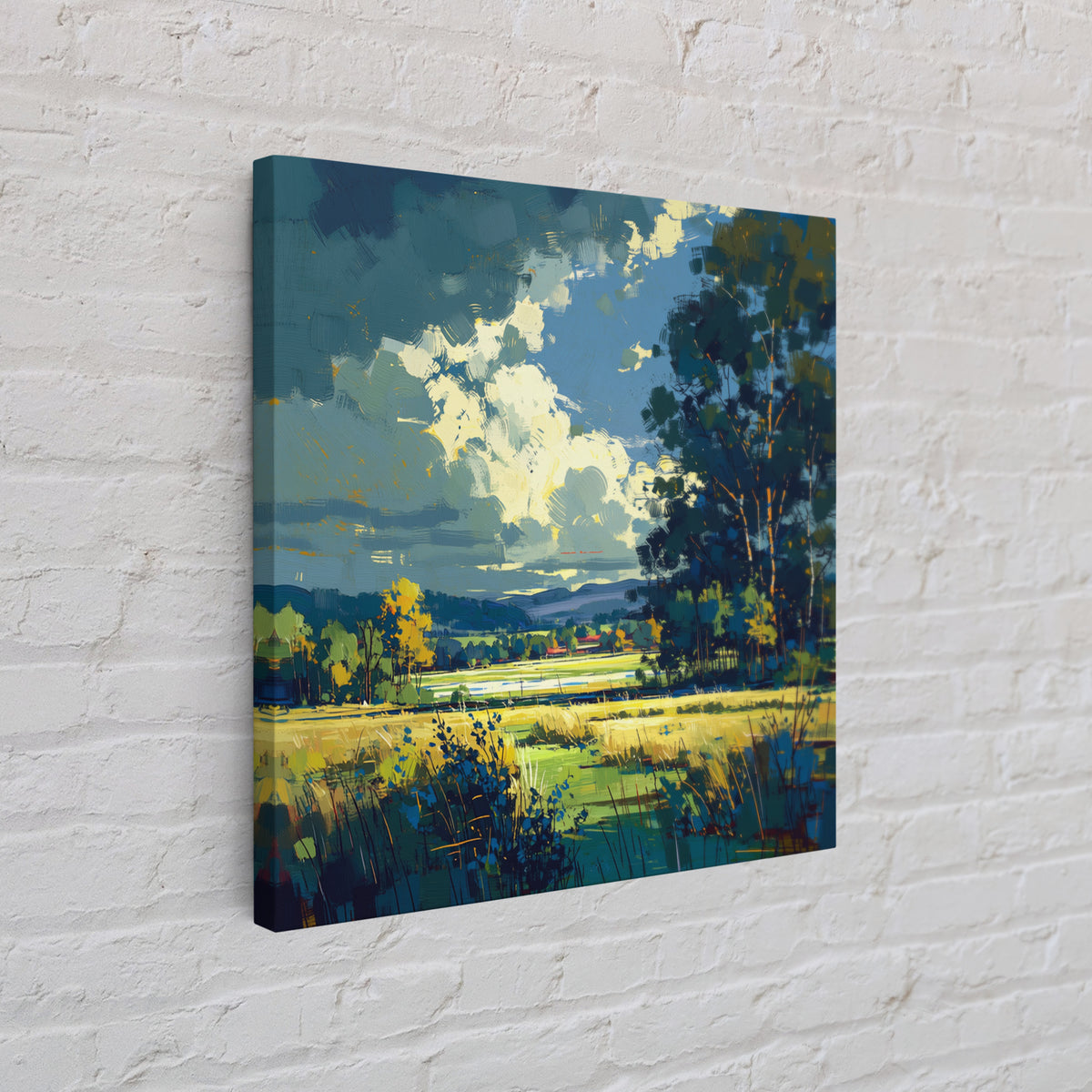 Sunlit Meadow with Loose Impressionist Brushwork Canvas Print, General Fine Art, Framed Wall Art, Living Room Decor, GEN-1x1-14