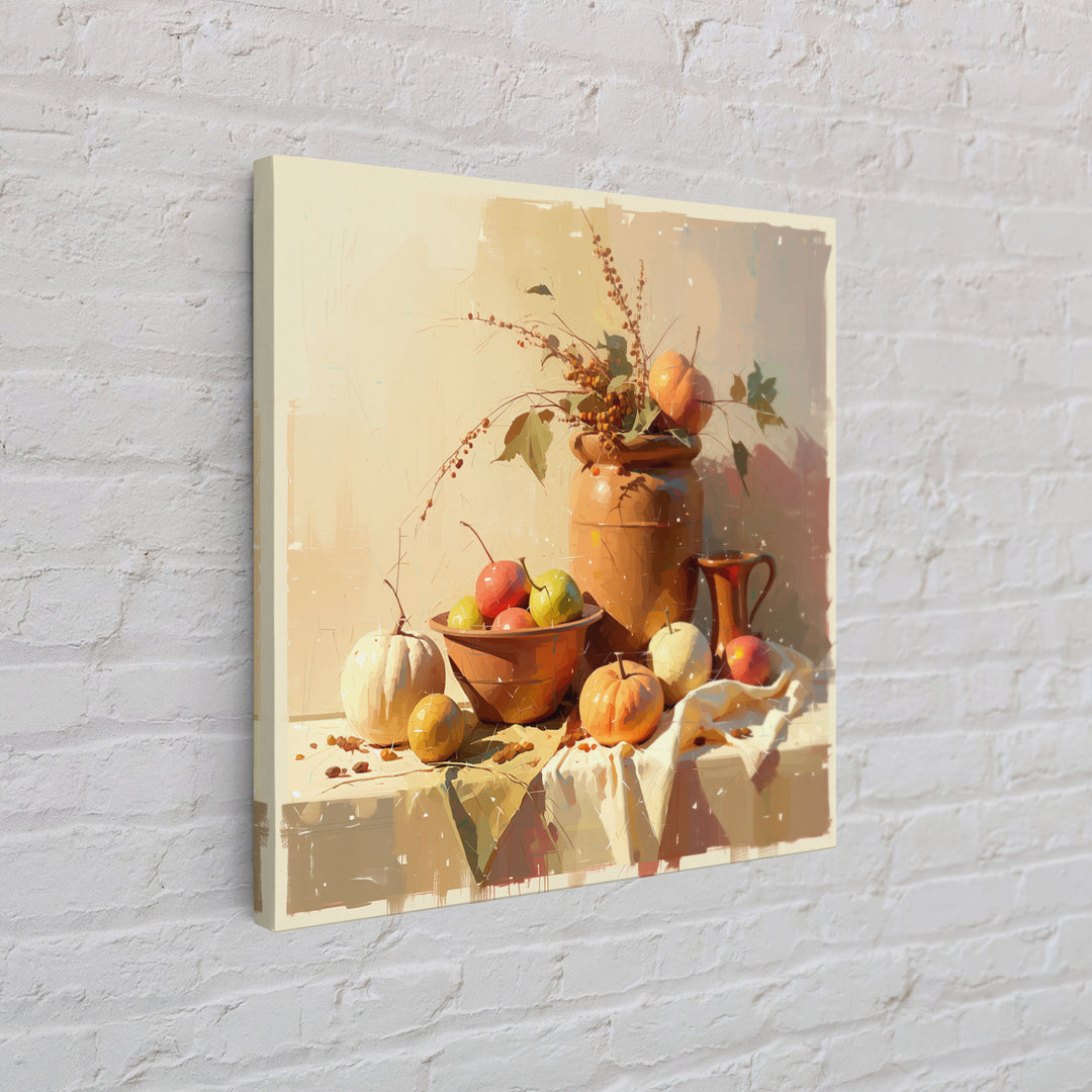 Simple Still Life of Fruit and Linen Framed Canvas Print, General Fine Art, Wall Art Prints, Living Room Decor, Abstract Art, GEN-1x1-16