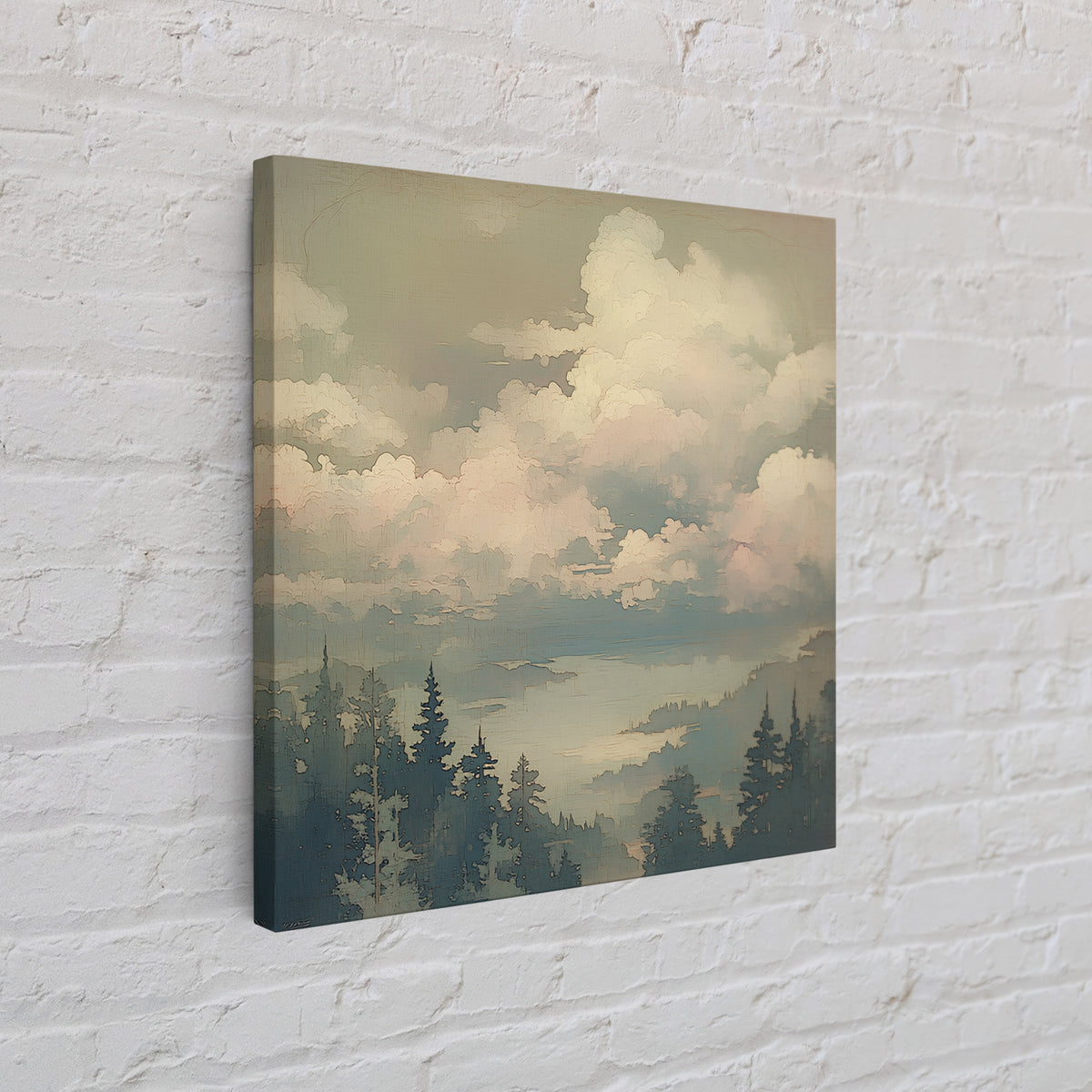 Romantic Cloudscape with Blush and Cream Tones Canvas Print, General Fine Art, Large Wall Art, Living Room Decor, Fine Art, GEN-1x1-18
