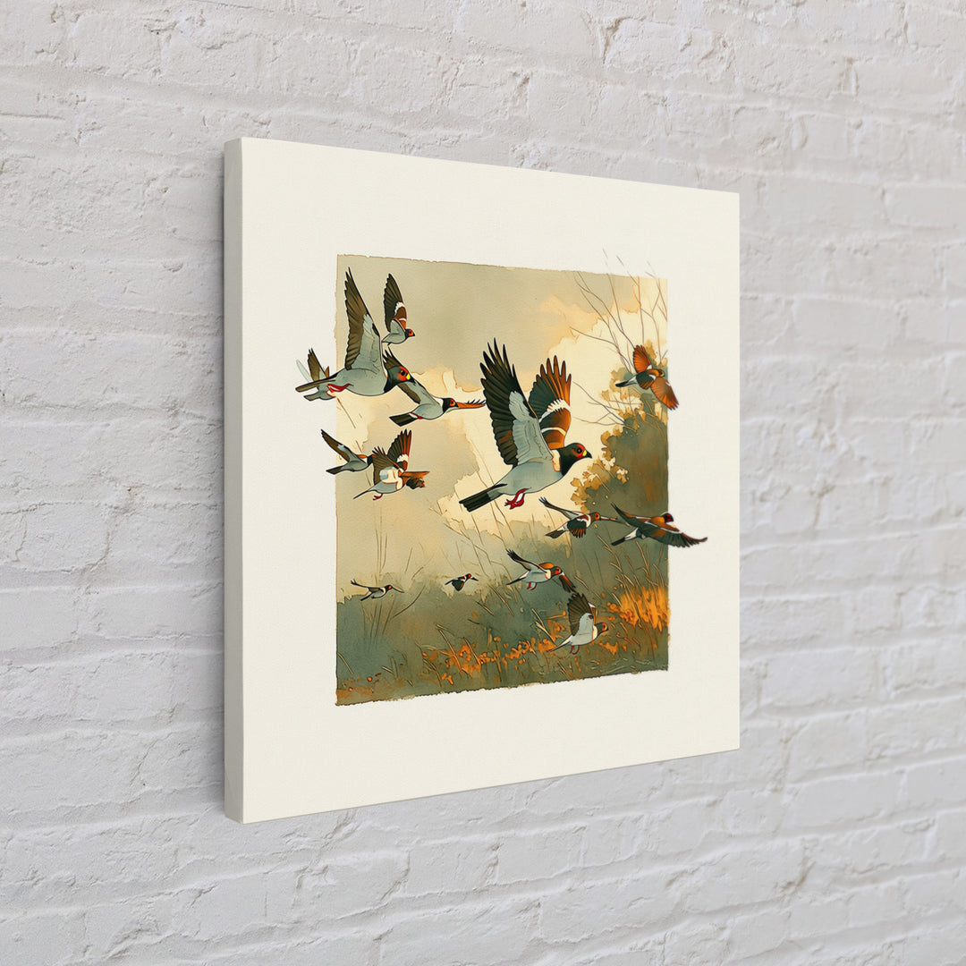 Minimal Birds in Flight over an Open Canvas Print, General Fine Art, Art Deco, Living Room Decor, Oil Painting, GEN-1x1-22