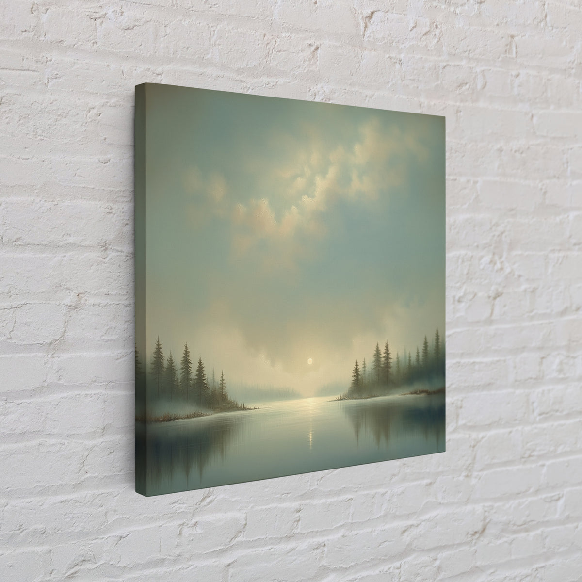 Dreamlike Moonlit Lake Framed Canvas Print, General Fine Art, Boho Decor, Living Room Decor, Fine Art, Wall Decor, GEN-1x1-37