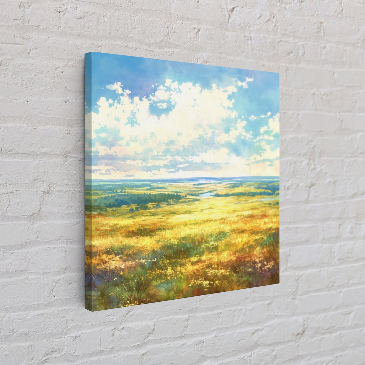 Sunlit Meadow with Loose Impressionist Brushwork Canvas Print, General Fine Art, Gallery Decor, Living Room Decor, GEN-1x1-38