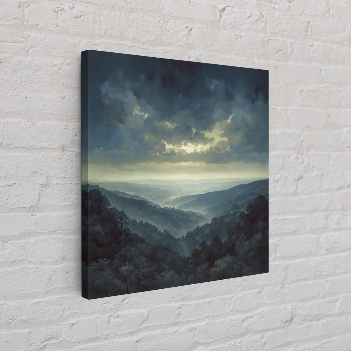 Misty Mountain Valley Framed Canvas Print, General Fine Art, Oil Painting, Living Room Decor, Fine Art, Gallery Decor, GEN-1x1-52