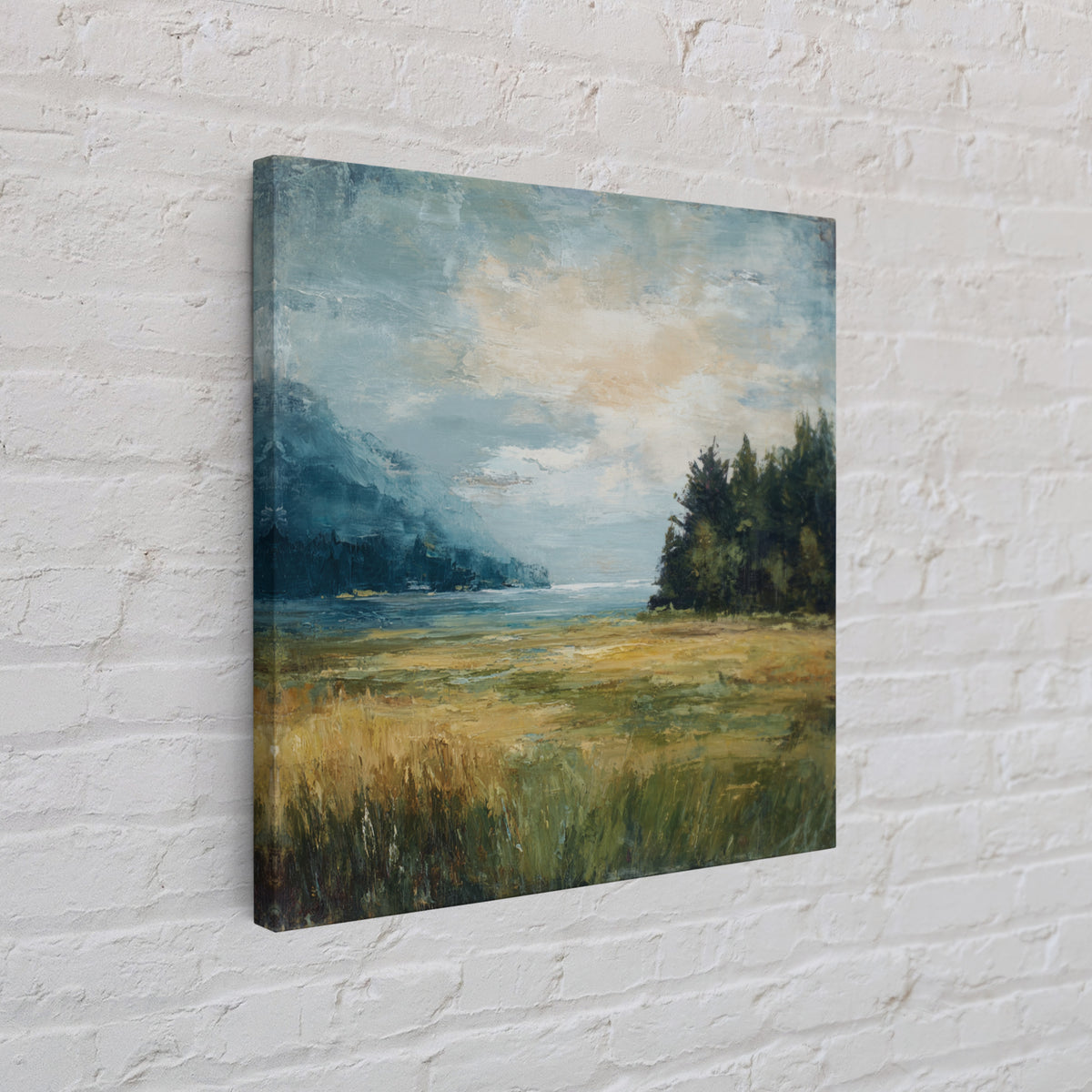 Sunlit Meadow with Loose Impressionist Brushwork Canvas Print, General Fine Art, Gallery Decor, Living Room Decor, GEN-1x1-62