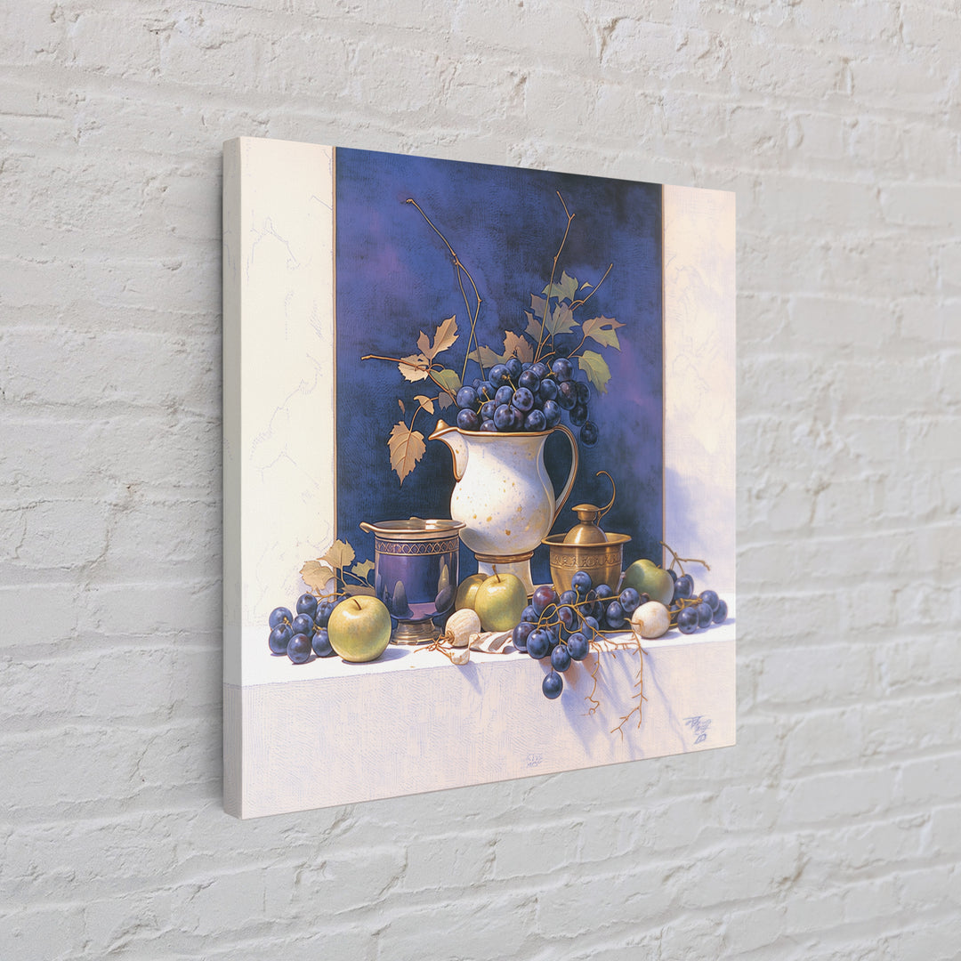 Simple Still Life of Fruit and Linen Framed Canvas Print, General Fine Art, Oil Painting, Living Room Decor, Abstract Art, GEN-1x1-64
