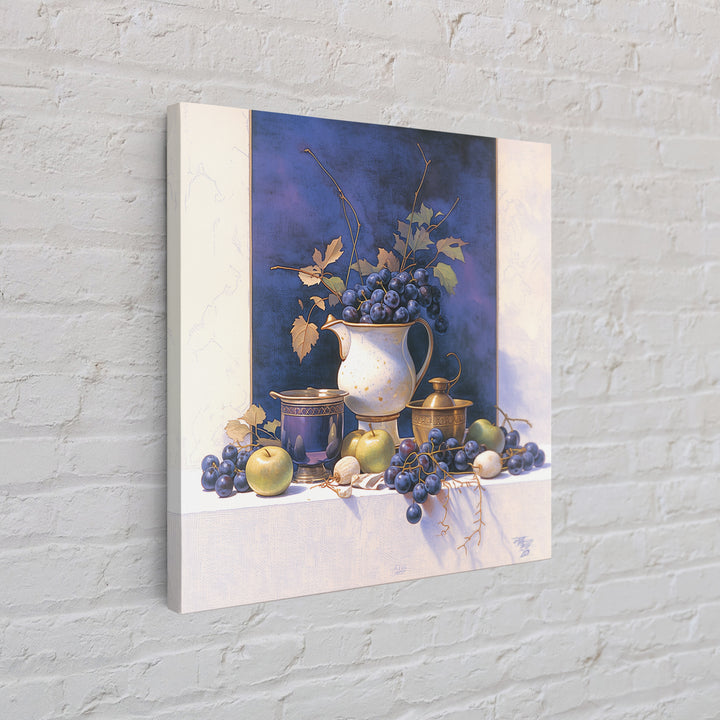 Simple Still Life of Fruit and Linen Framed Canvas Print, General Fine Art, Oil Painting, Living Room Decor, Abstract Art, GEN-1x1-64