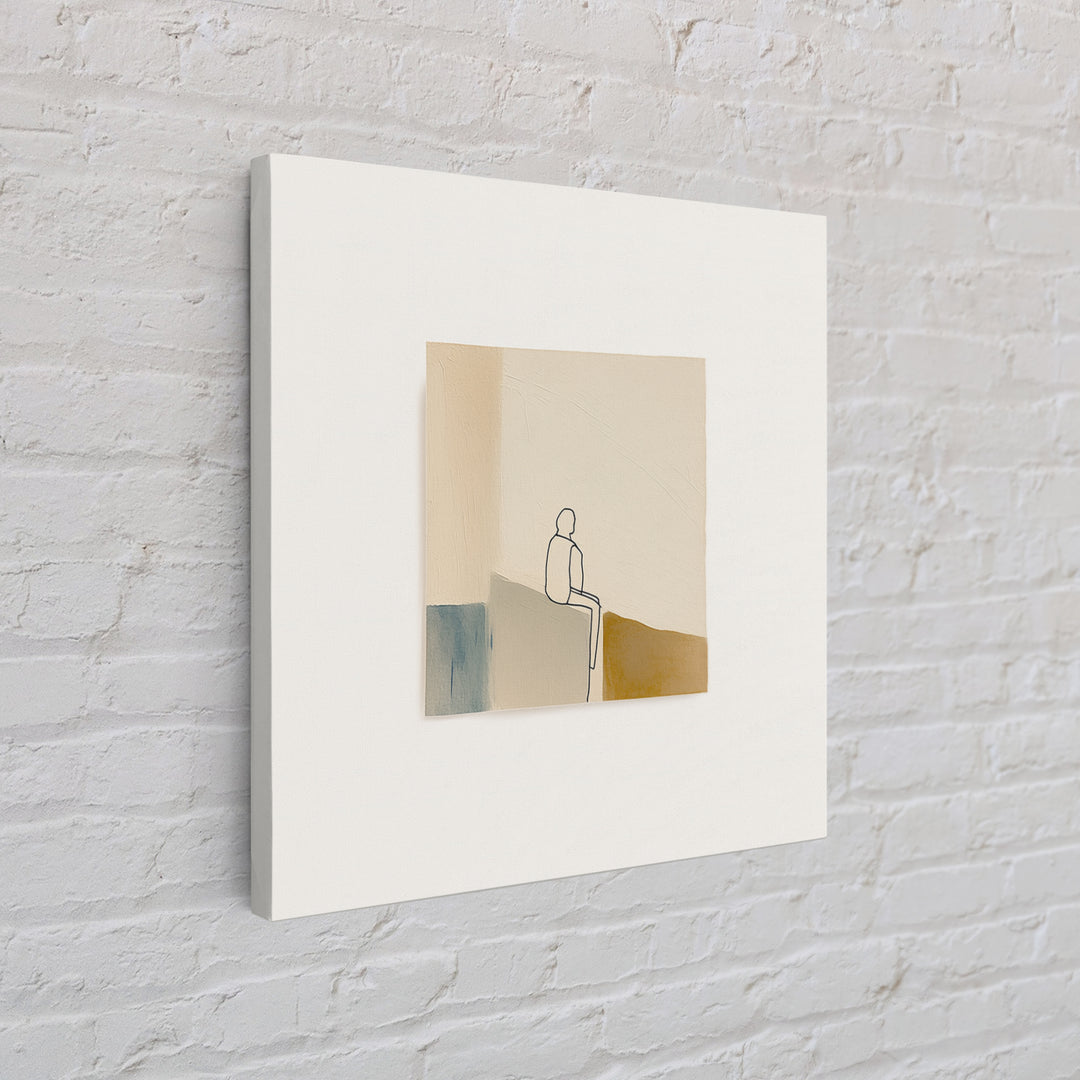 Minimal Black Line Figure on Textured Paper Canvas Print, General Fine Art, Statement Artwork, Living Room Decor, Fine Art, GEN-1x1-75