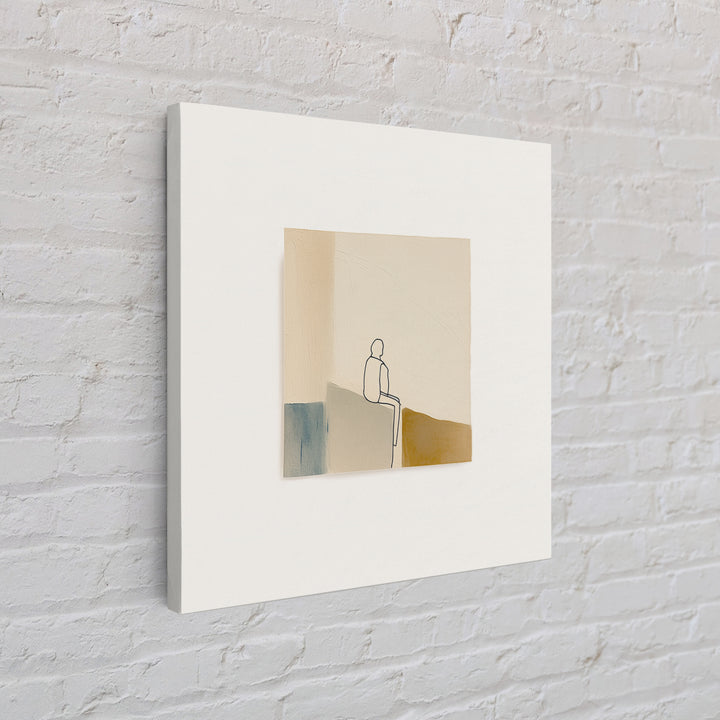 Minimal Black Line Figure on Textured Paper Canvas Print, General Fine Art, Statement Artwork, Living Room Decor, Fine Art, GEN-1x1-75