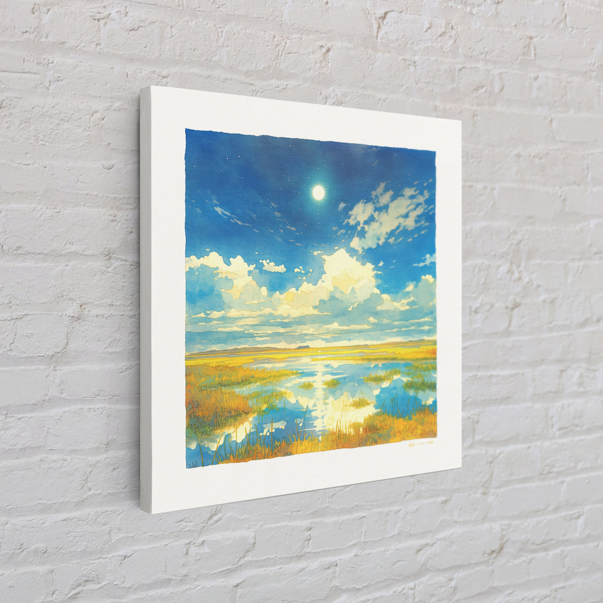 Dreamlike Moonlit Lake Canvas Print, General Fine Art, Minimalist Decor, Living Room Decor, Oil Painting, Art Print, GEN-1x1-85
