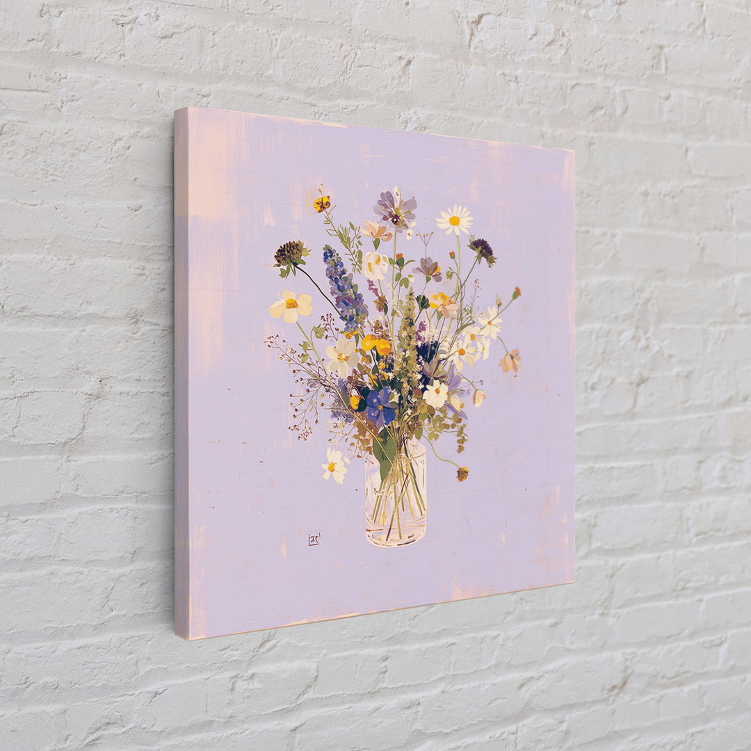 Classic Oil Painted Vase of Wildflowers Canvas Print, General Fine Art, Fine Art Print, Living Room Decor, Watercolor Art, GEN-1x1-95