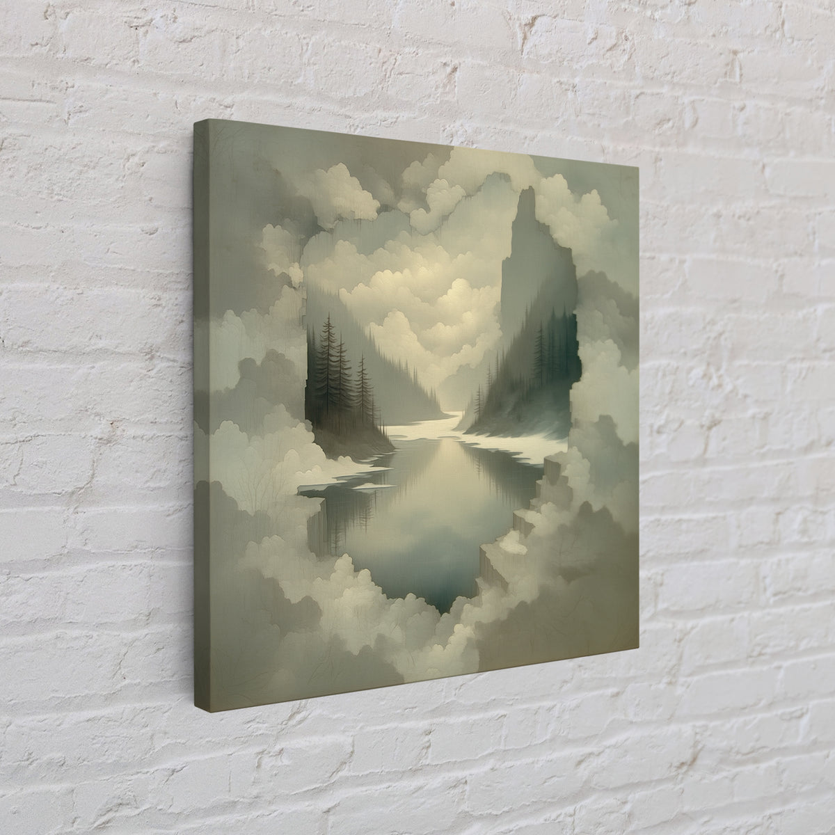 Quiet Abstract River Shape Framed Canvas Print, General Fine Art, Painting, Living Room Decor, Abstract Art, GEN-1x1-96