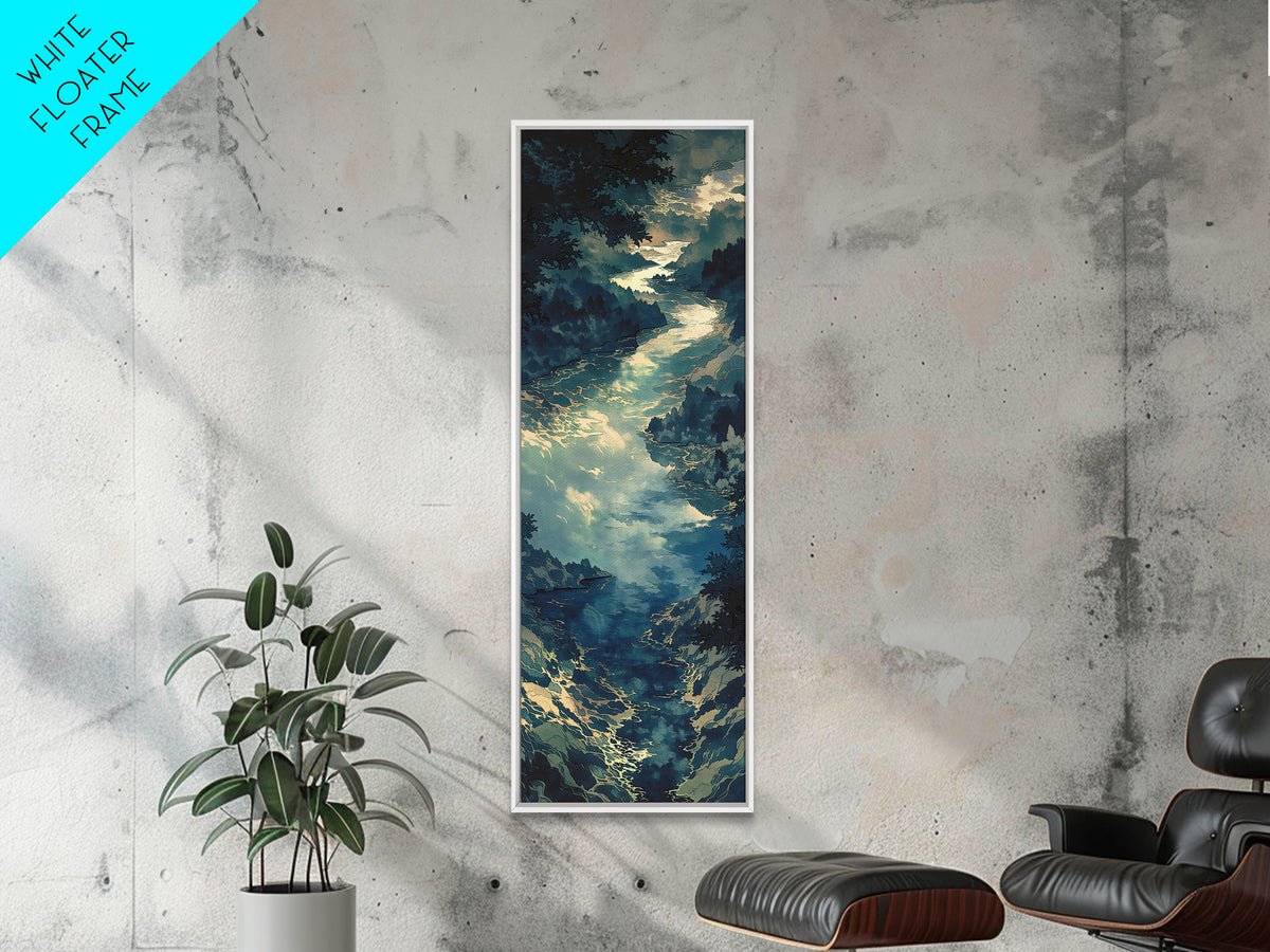 Quiet Abstract River Shape Framed Canvas Print, General Fine Art, Painting, Living Room Decor, Abstract Art, GEN-1x3-36