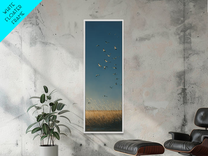 Minimal Birds in Flight over an Open Framed Canvas Print, General Fine Art, Digital Print, Living Room Decor, Watercolor Art, GEN-1x3-58