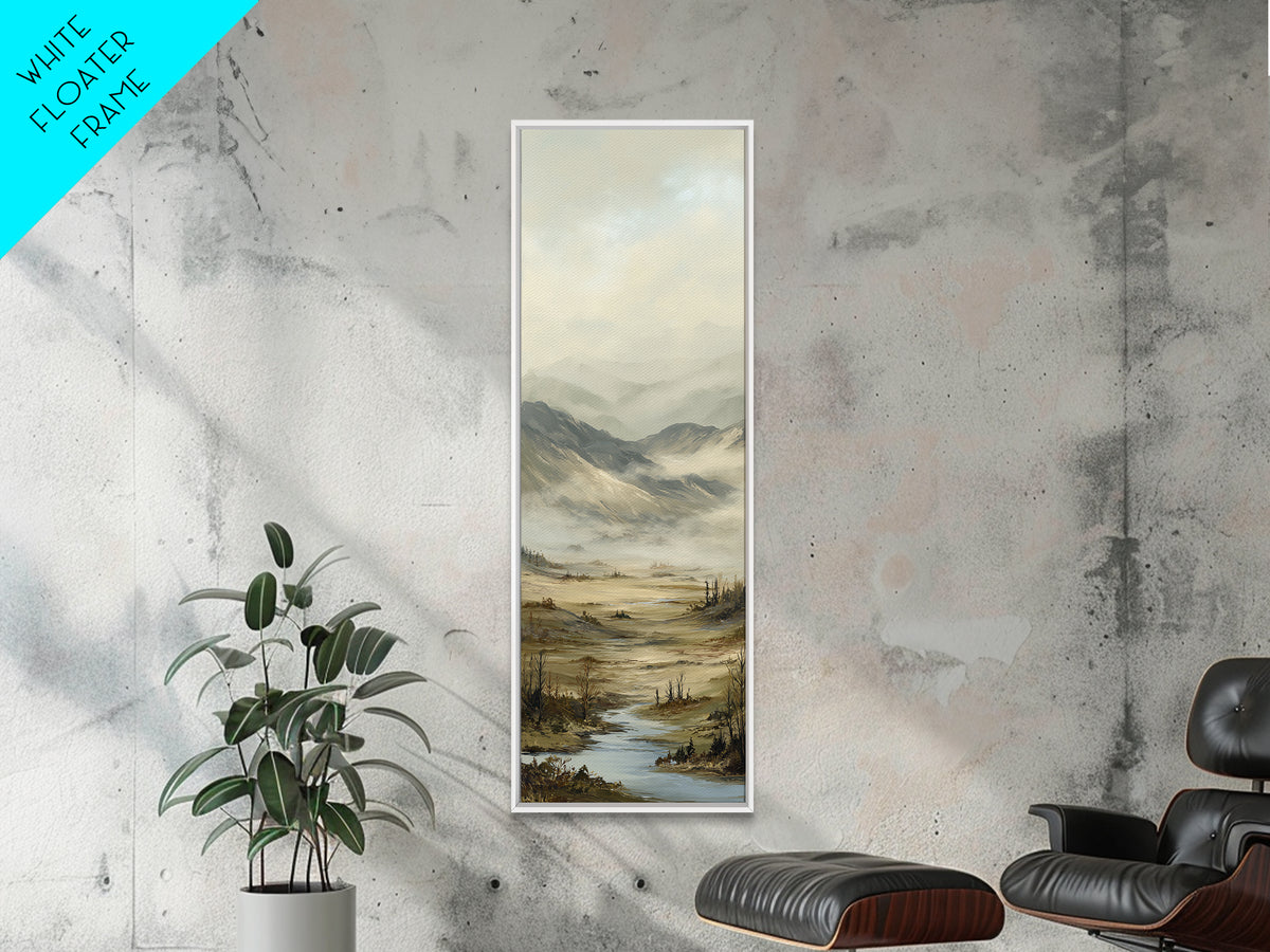 Misty Mountain Valley Framed Canvas Print, General Fine Art, Oil Painting, Living Room Decor, Fine Art, Gallery Decor, GEN-1x3-64