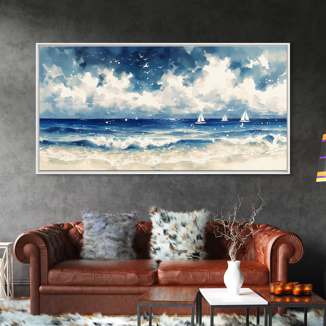 Coastal Water Study Framed Canvas Print, General Fine Art, Digital Prints, Living Room Decor, Fine Art, Large Wall Art, GEN-2x1-1