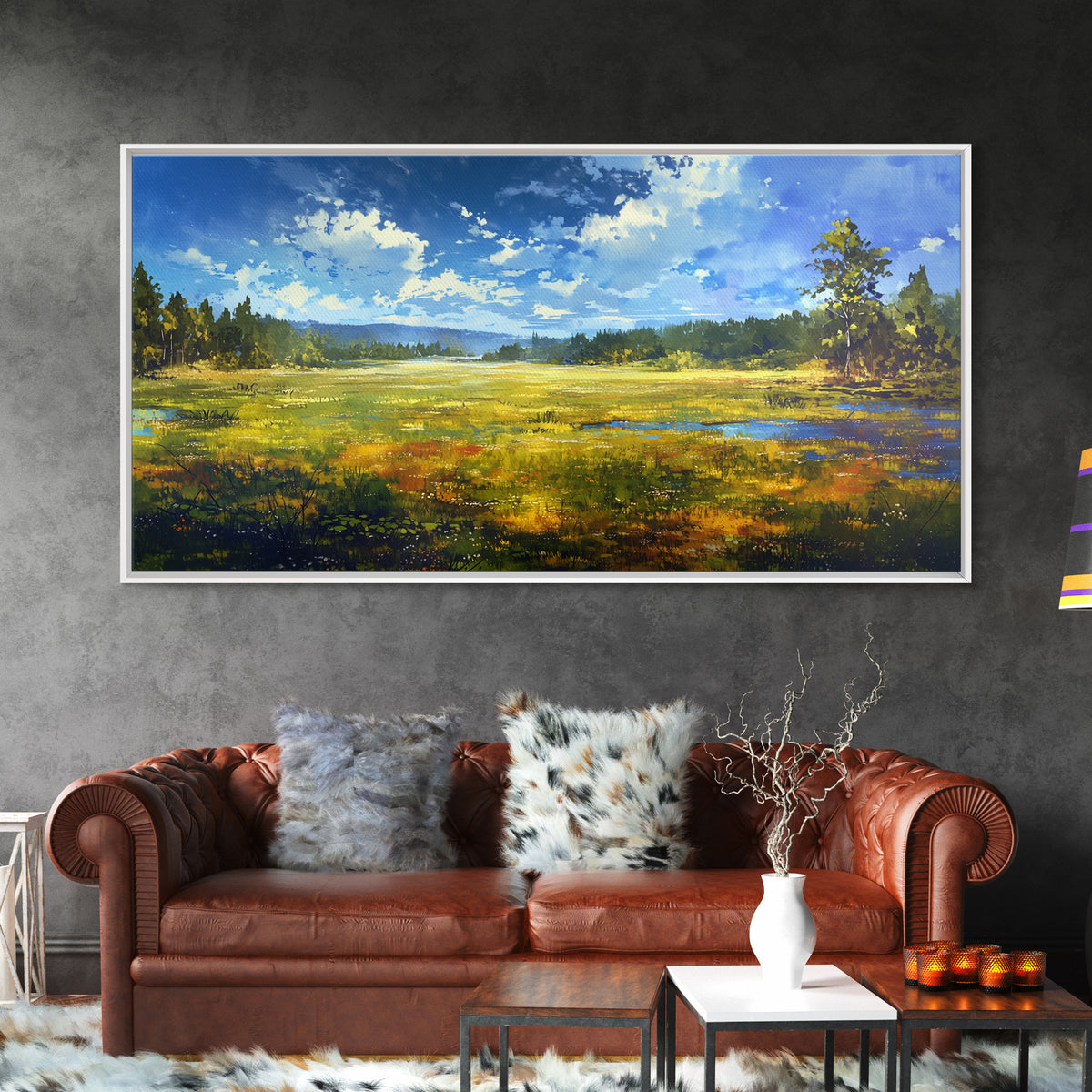 Sunlit Meadow with Loose Impressionist Brushwork Canvas Print, General Fine Art, Contemporary Art, Living Room Decor, GEN-2x1-10