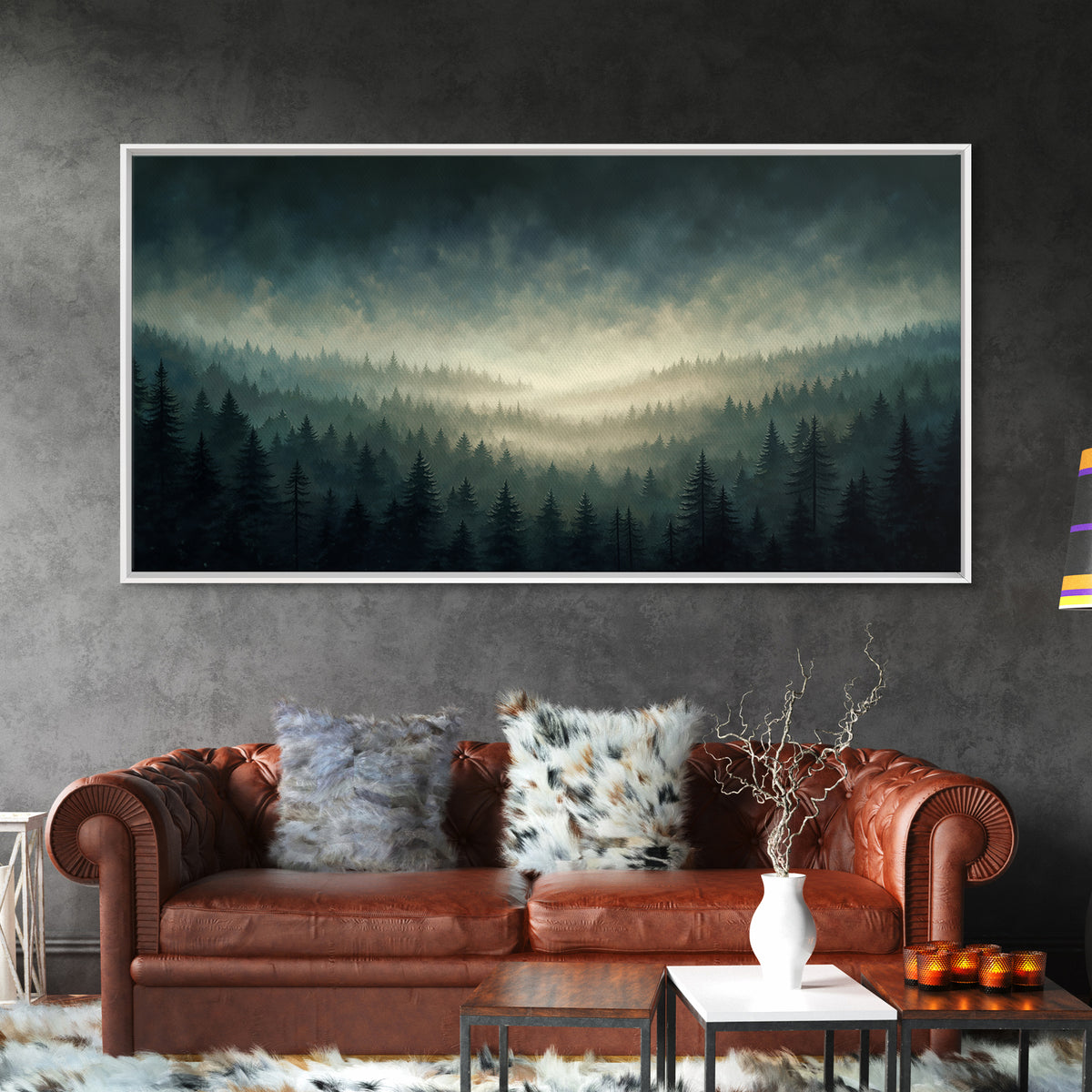 Moody Forest Clearing Framed Canvas Print, General Fine Art, Wall Hanging, Living Room Decor, Oil Painting, Statement Artwork, GEN-2x1-100