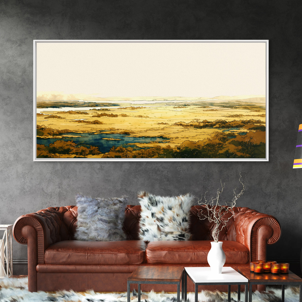 Elegant Ink Wash Landscape Framed Canvas Print, General Fine Art, Fine Art Print, Living Room Decor, Fine Art, GEN-2x1-16