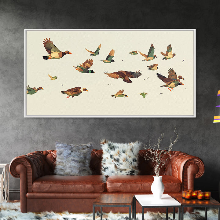 Minimal Birds in Flight over an Open Framed Canvas Print, General Fine Art, Room Decor, Living Room Decor, Fine Art, GEN-2x1-18