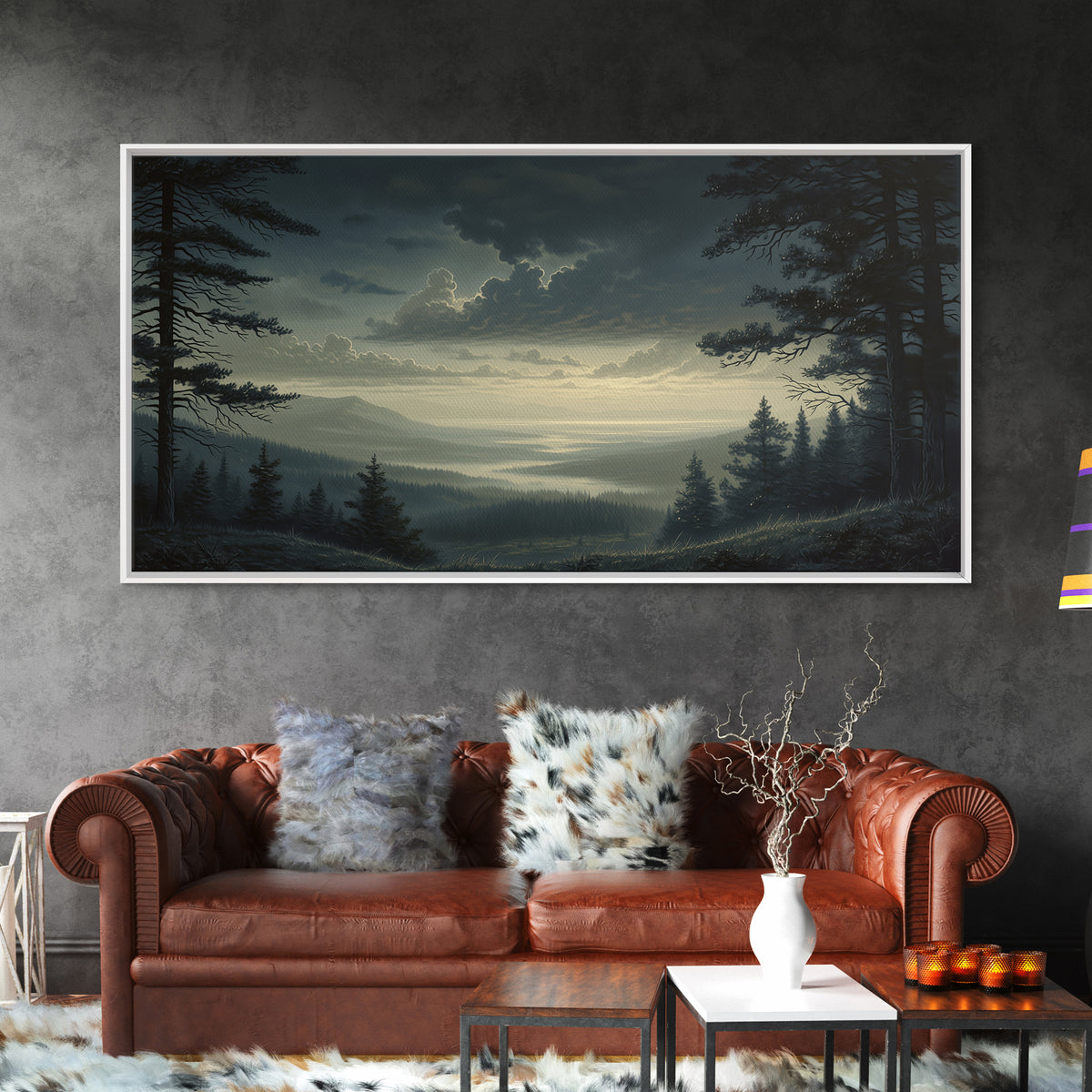 Moody Forest Clearing Framed Canvas Print, General Fine Art, Contemporary Art, Living Room Decor, Fine Art, Digital Art, GEN-2x1-28