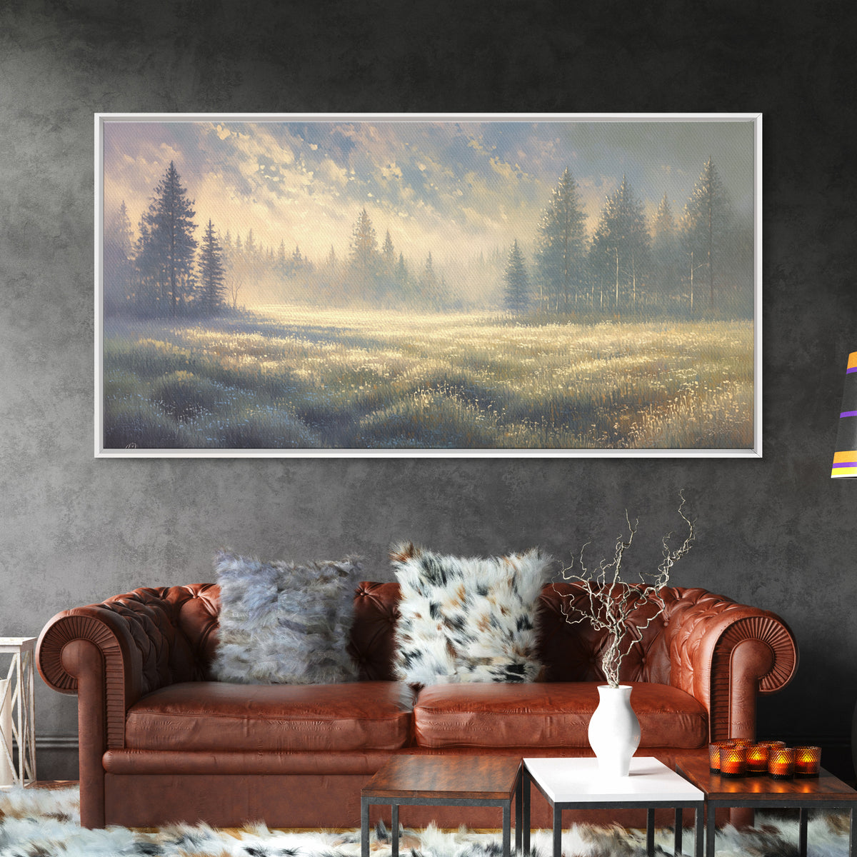 Sunlit Meadow with Loose Impressionist Brushwork Canvas Print, General Fine Art, Contemporary Art, Living Room Decor, GEN-2x1-34